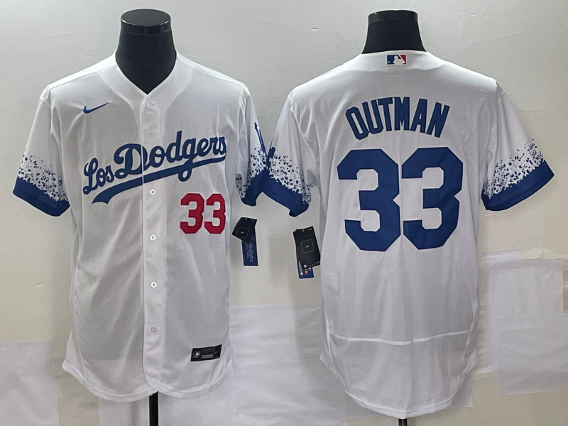Men's Los Angeles Dodgers #33 James Outman White City Connect Flex Base Stitched Baseball Jersey